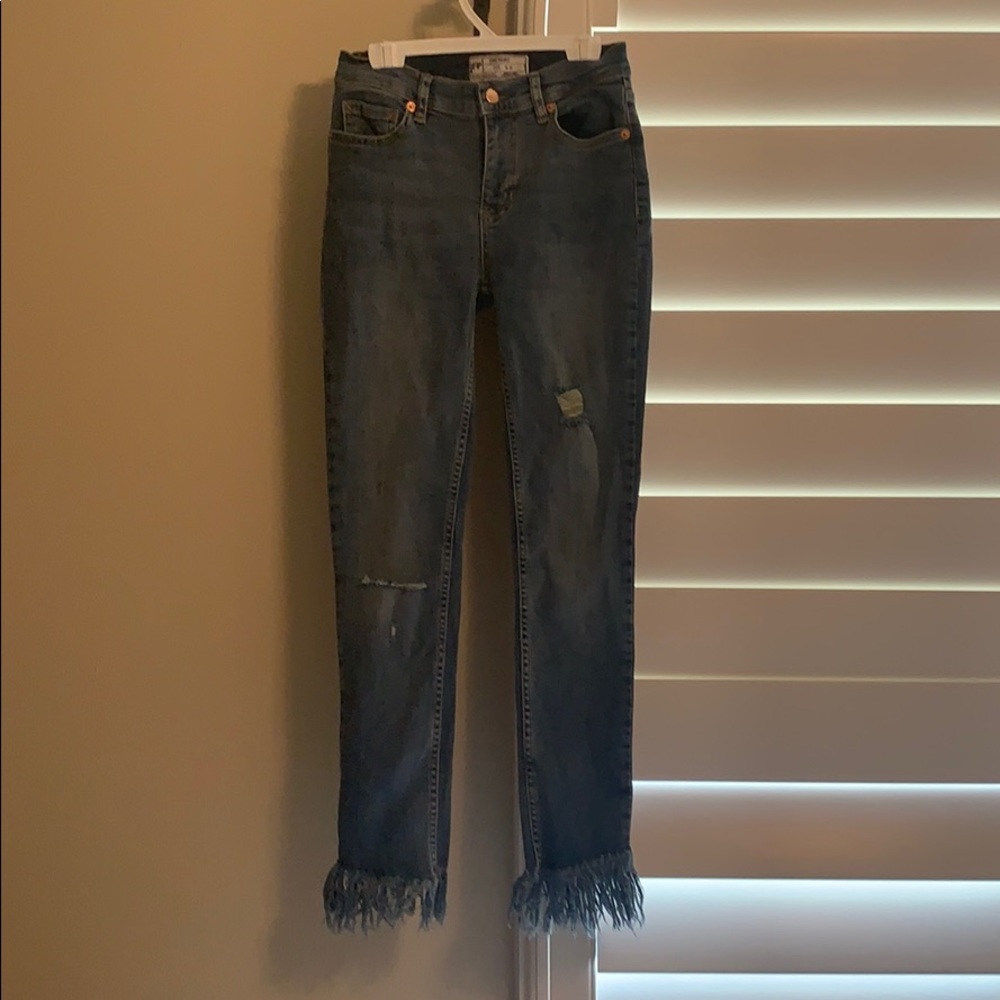 Free People Denim Capris with Frayed Bottoms